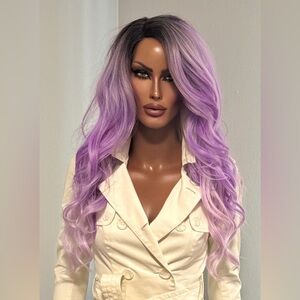 Sensationnel Balayage Violet Wig Ombré Purple Curled Wavy Lace Front Dark Roots